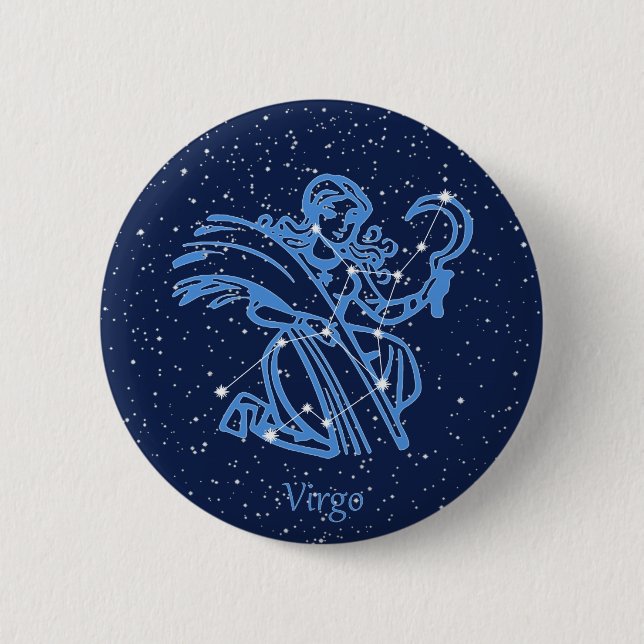 Badge Rond 5 Cm Symbole Virgo Constellation et Zodiac avec étoiles (Devant)