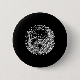 Badge Rond 5 Cm Symbole Yin Yang Arbre de Vie, Tai Chi, Qigong, Yo
