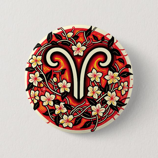 Badge Rond 5 Cm Symbole Zodiaque d'anniversaire de Aries Anniversa (Devant)