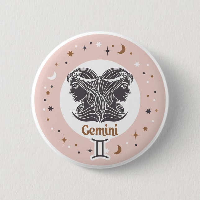 Badge Rond 5 Cm SYMBOLE Zodiaque Gemini (Devant)