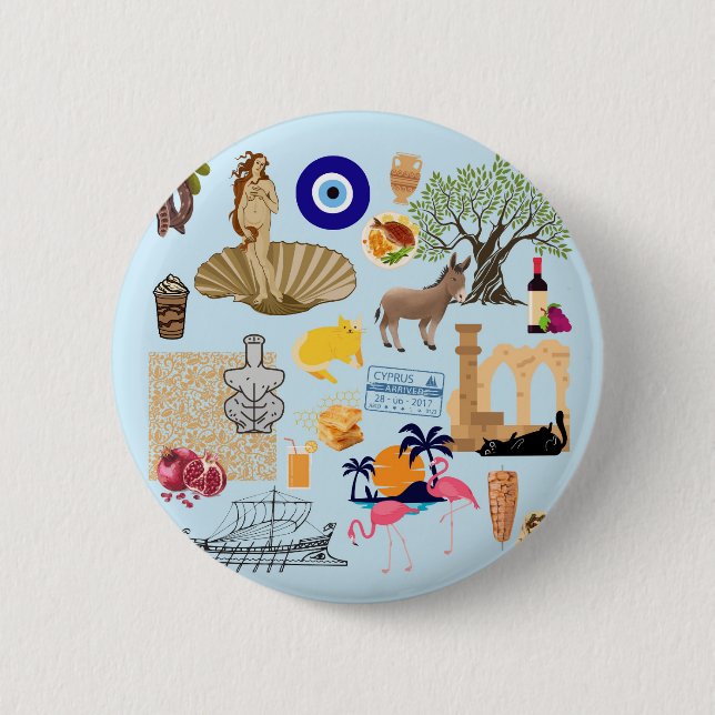 Badge Rond 5 Cm Symboles de Chypre Amateurs de voyage (Devant)