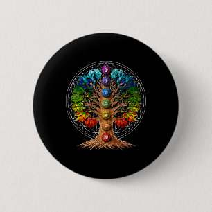Badge Rond 5 Cm Symboles du chakra de l'arbre de vie Zen Yoga Médi