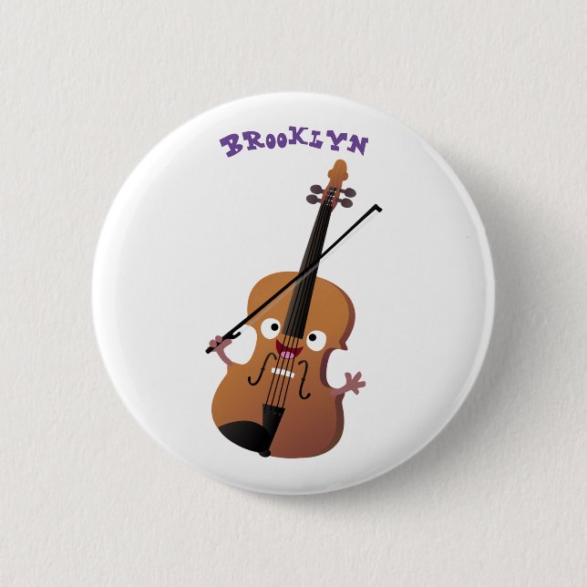 Badge Rond 5 Cm Sympa drôle violon personnage de dessin animé (Devant)