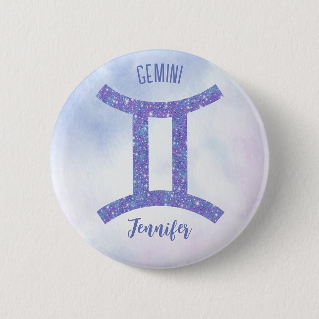 Badge Rond 5 Cm Sympathique Gemini Astrologie Signe Personnalisé V (Devant)