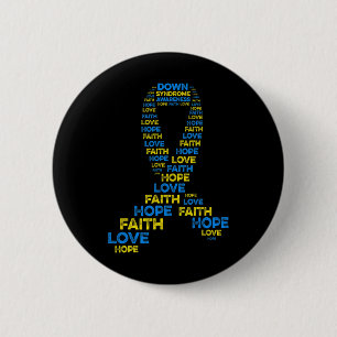 Badge Rond 5 Cm Syndrome de Down Sensibilisation Espoir Foi Amour
