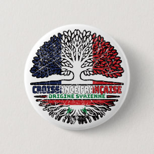 Badge Rond 5 Cm Syrie Français France Arbre Racines Drapeau