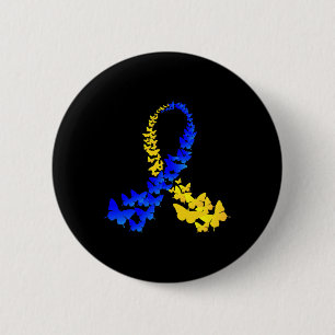 Badge Rond 5 Cm T21 Papillon Monde Journée du syndrome de Down Fem