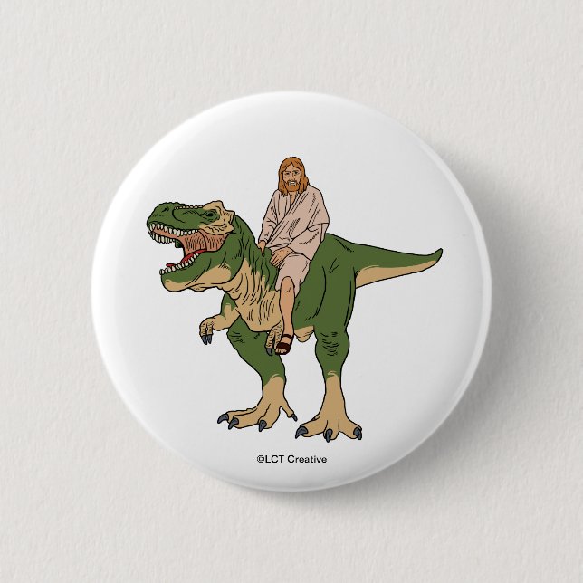 Badge Rond 5 Cm T-Rex de Jésus (Devant)