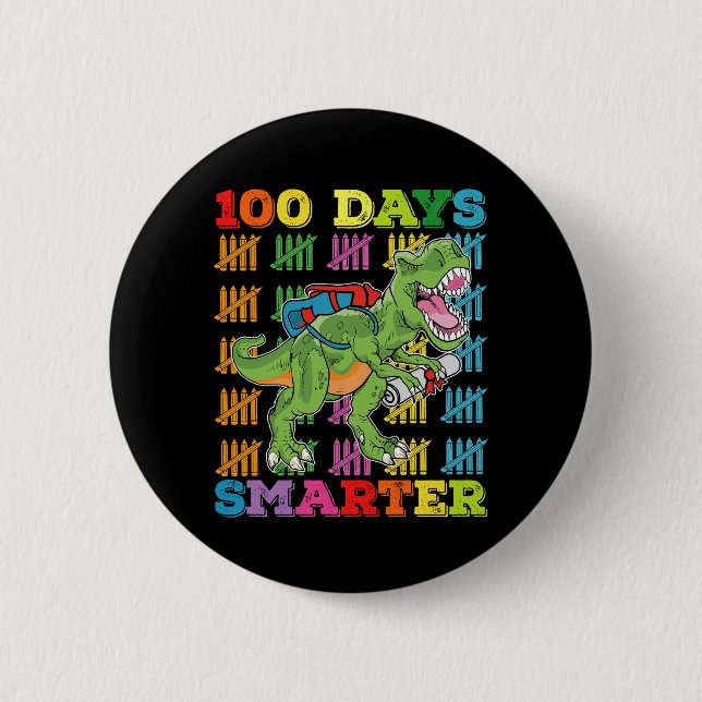 Badge Rond 5 Cm T Rex Dinosaure 100 Jours Plus Intelligent École 1 (Devant)
