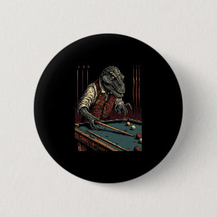 Badge Rond 5 Cm T Rex Jouant Au Billard Dinosaure Joueur De Billar
