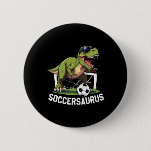 Badge Rond 5 Cm T-rex Jouant au Football Footbyll Dinosaure Footba