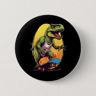 Badge Rond 5 Cm T-rex Skateur - Planche à roulettes Skateboardeur 