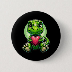 Badge Rond 5 Cm T-rex tenant un cœur pour la Saint-Valentin Dinosa