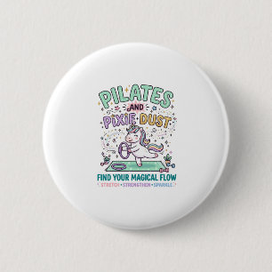 Badge Rond 5 Cm T-S typographie gras Pilates licorne et poussière