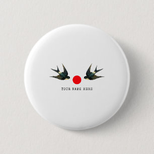 Badge Rond 5 Cm T Shi vintage Japon hirondelle texte nom personnal