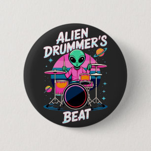 Badge Rond 5 Cm T-shirt Alien Drummer's Beat - Funky Alien Graphic