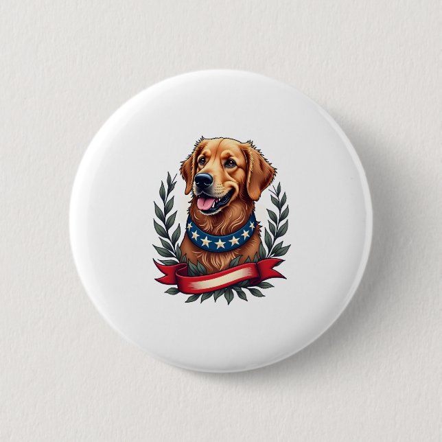 Badge Rond 5 Cm T-Shirt Art Patriote Golden Retriever Americana 2 (Devant)