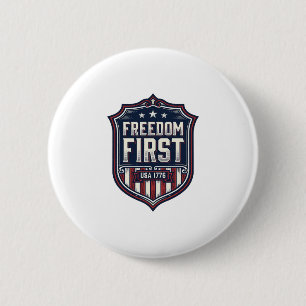 Badge Rond 5 Cm T-Shirt Bouclier Patriotique Freedom First USA 177