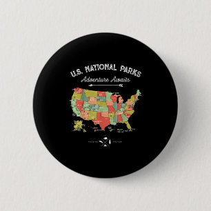 Badge Rond 5 Cm T Shirt Carte Parcs Nationaux Camping Femmes Homme