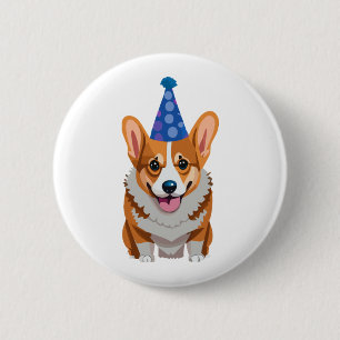 Badge Rond 5 Cm T-shirt classique Corgi bleu Anniversaire