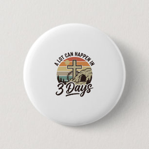 Badge Rond 5 Cm T-Shirt D Cave Croix Rétro 3 Jours Pâques Chrétien
