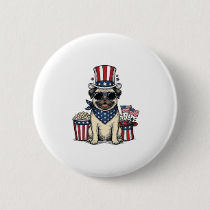 Badge Rond 5 Cm T-shirt de chien avec gravure vintage Pug patrioti