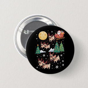 Badge Rond 5 Cm T-shirt de Noël avec arbre pour chiens Pug, Xmas,