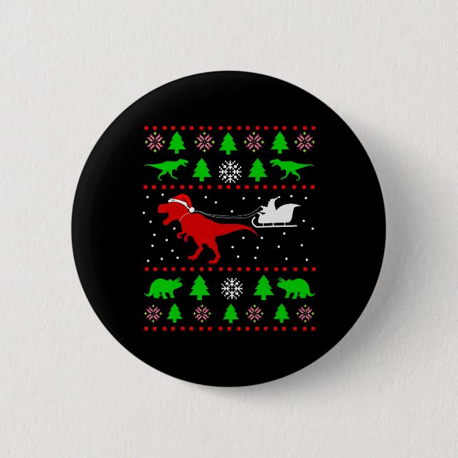 Badge Rond 5 Cm T-shirt de Noël laid à dinosaures pour adultes et  (Devant)