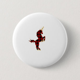 Badge Rond 5 Cm T-shirt de Noël Licorne à carreaux rouges Buffalo