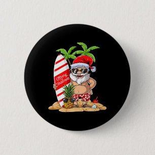Badge Rond 5 Cm T Shirt de Surf Hawaïen de Noël Été Santa
