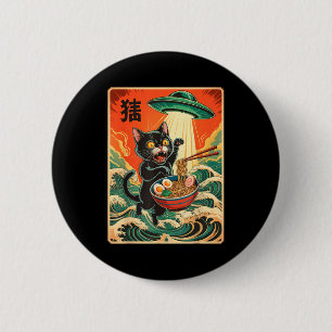 Badge Rond 5 Cm T-shirt drôle d'anime japonais Ramen de chat Ufo p