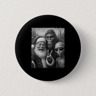 Badge Rond 5 Cm T-shirt drôle de chat de Noël Santa Bigfoot Alien
