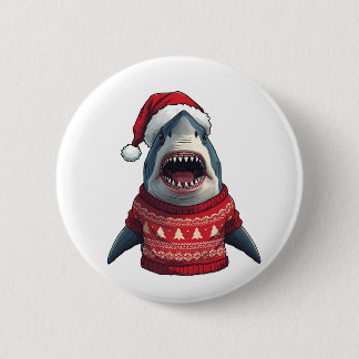 Badge Rond 5 Cm T-Shirt drôle de requin de Noël Sweater laid