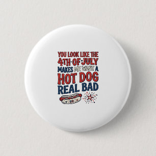 Badge Rond 5 Cm T-shirt drôle patriotique hot dog 4 juillet Design
