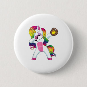 Badge Rond 5 Cm T-Shirt féminin de softball Unicorn Dabbing