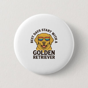 Badge Rond 5 Cm T-shirt Golden Retriever avec lunettes de soleil r