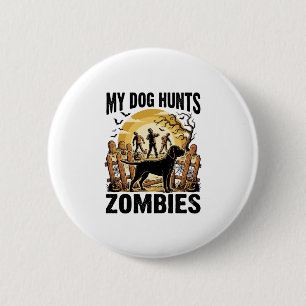 Badge Rond 5 Cm T-shirt Halloween Vintage Chien de Chasse Zombie_1