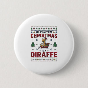 Badge Rond 5 Cm T-Shirt Noël Girafe Chariot Drôle Vacances Des