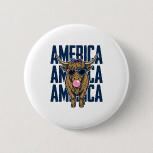 Badge Rond 5 Cm T-Shirt Vintage Amérique Vache Highland Patriotiqu