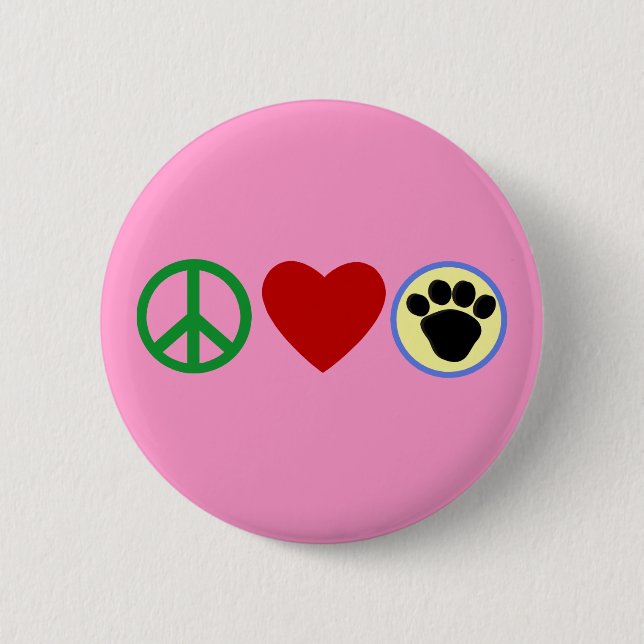 Badge Rond 5 Cm T-shirts de pattes de chiot d'amour de paix, (Devant)