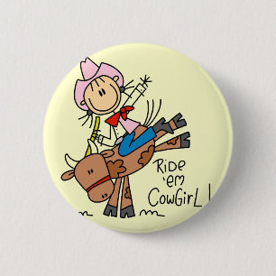 Badge Rond 5 Cm T-shirts et Cadeaux Cavalier Cowgirl sur Taureau
