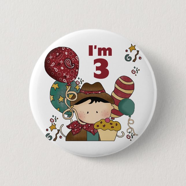 Badge Rond 5 Cm T-shirts et cadeaux Cowboy 3e anniversaire (Devant)