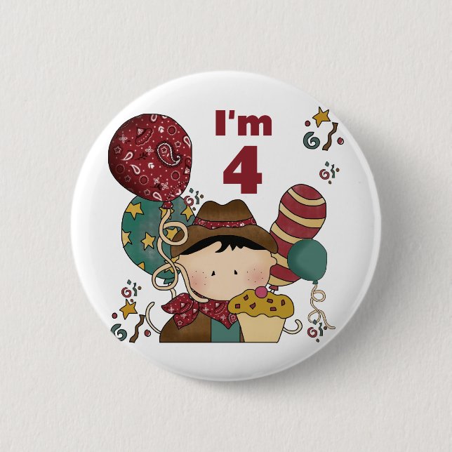 Badge Rond 5 Cm T-shirts et cadeaux Cowboy 4e anniversaire (Devant)