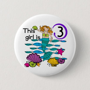 Badge Rond 5 Cm T-shirts et cadeaux Mermaid 3e anniversaire