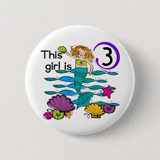 Badge Rond 5 Cm T-shirts et cadeaux Mermaid 3e anniversaire (Devant)