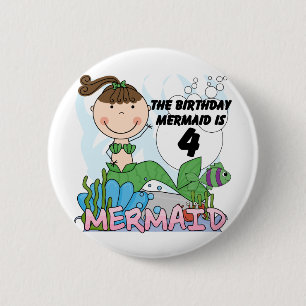 Badge Rond 5 Cm T-shirts et cadeaux Mermaid 4th Birthday