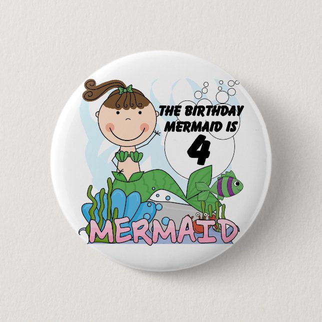 Badge Rond 5 Cm T-shirts et cadeaux Mermaid 4th Birthday (Devant)
