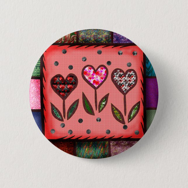 Badge Rond 5 Cm T-shirts et cadeaux piqués de coeurs (Devant)