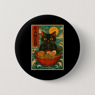 Badge Rond 5 Cm T-shirts graphiques japonais Ramen Chat Noir pour