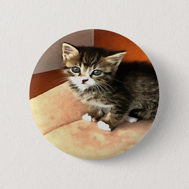 Badge Rond 5 Cm Tabby Cat Kitten Portrait pour animaux (Devant)